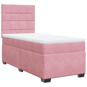 Κρεβάτι Boxspring με Στρώμα Ροζ 90x190 εκ. Βελούδινο - Pakobazaar