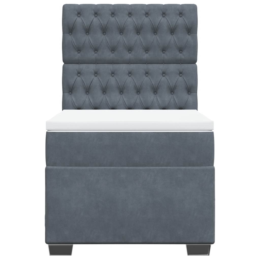 Κρεβάτι Boxspring με Στρώμα Σκούρο Γκρι 90x190 εκ. Βελούδινο - Pakobazaar