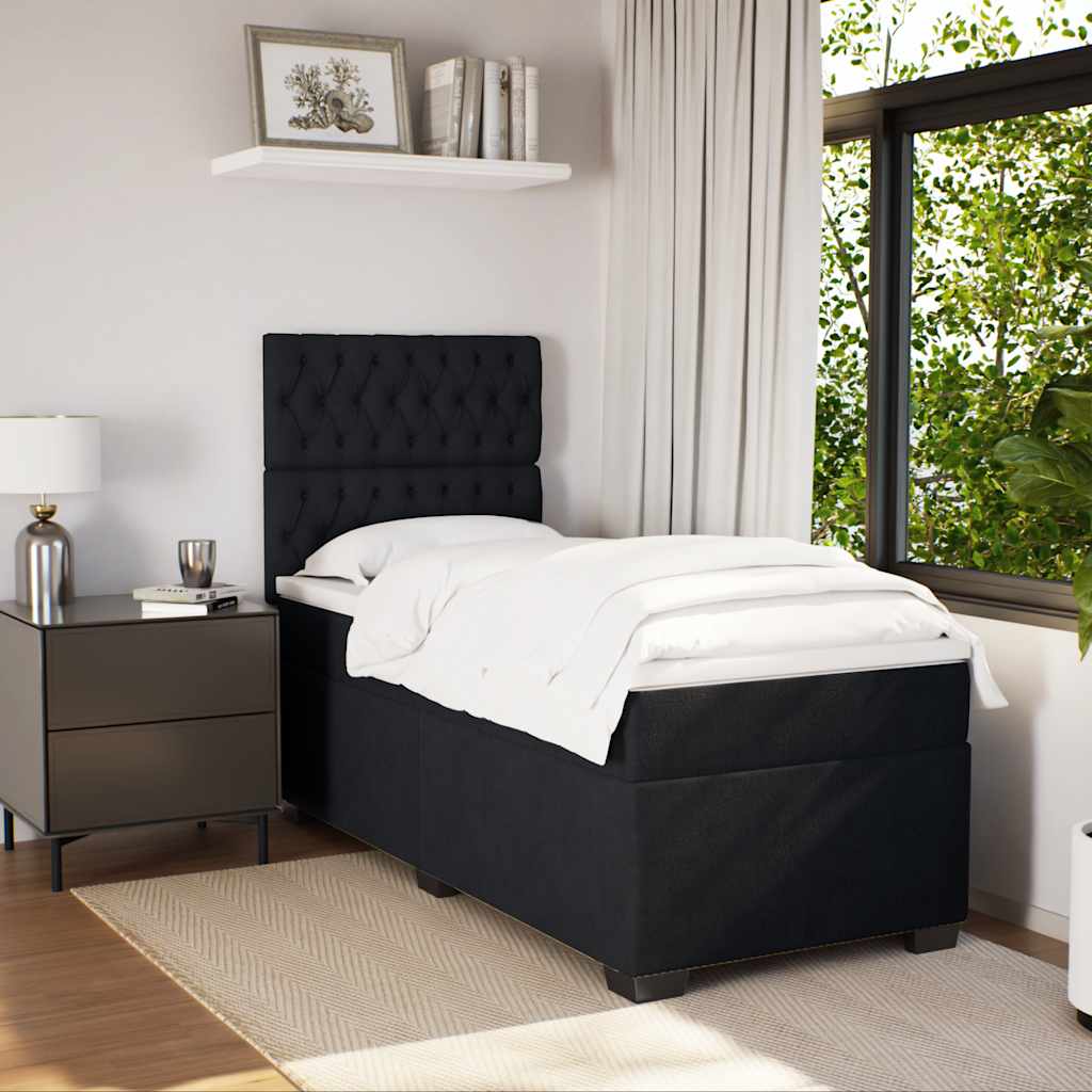 Κρεβάτι Boxspring με Στρώμα Μαύρο 90x190 εκ. Βελούδινο - Pakobazaar