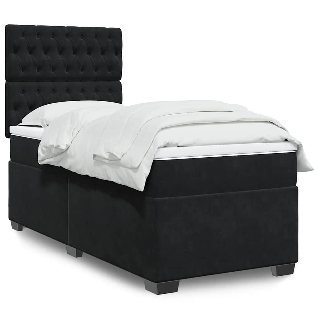Κρεβάτι Boxspring με Στρώμα Μαύρο 90x190 εκ. Βελούδινο - Pakobazaar