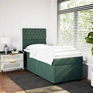Κρεβάτι Boxspring με Στρώμα Σκούρο Πράσινο 90x190 εκ. Βελούδινο