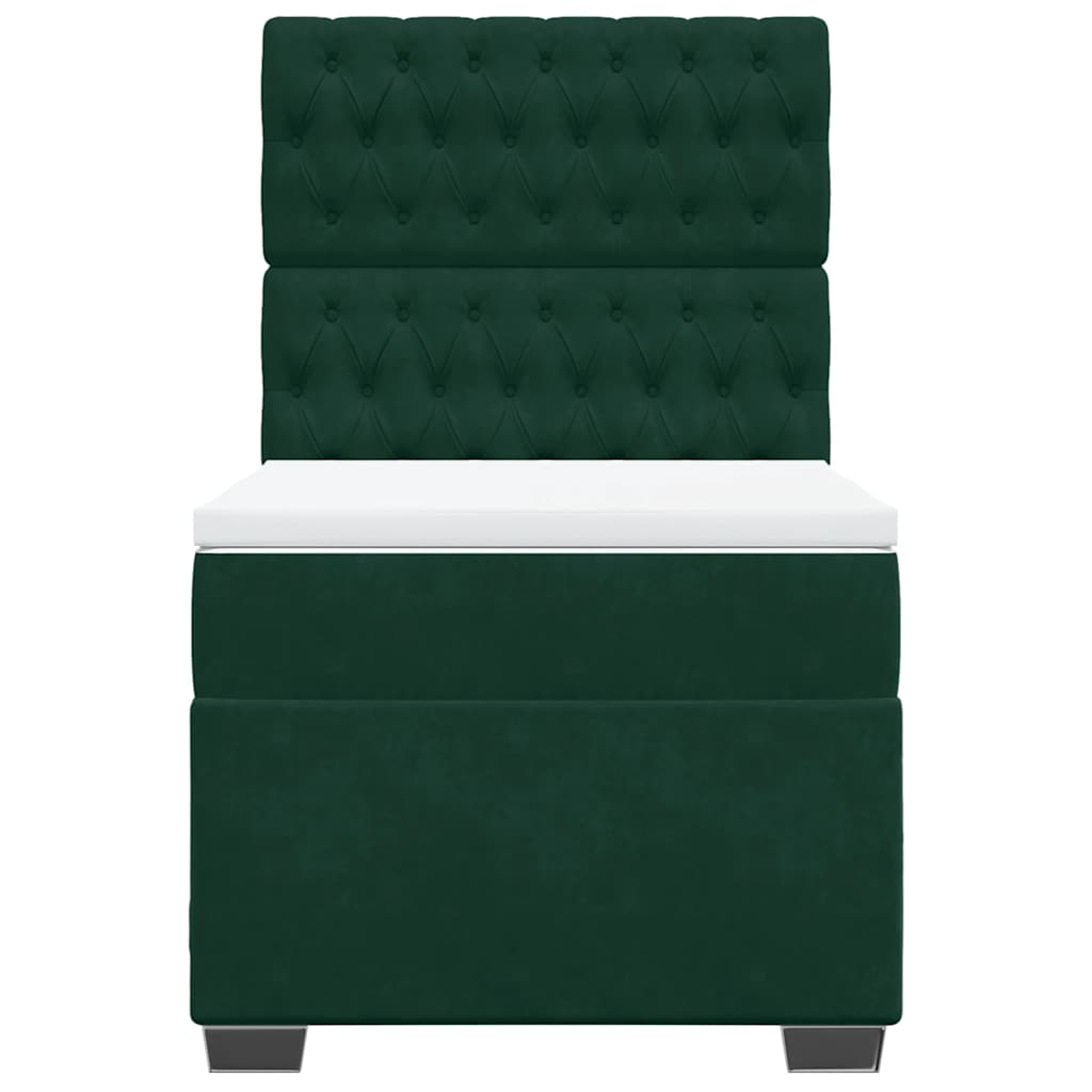 Κρεβάτι Boxspring με Στρώμα Σκούρο Πράσινο 90x190 εκ. Βελούδινο