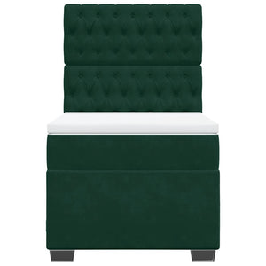 Κρεβάτι Boxspring με Στρώμα Σκούρο Πράσινο 90x190 εκ. Βελούδινο