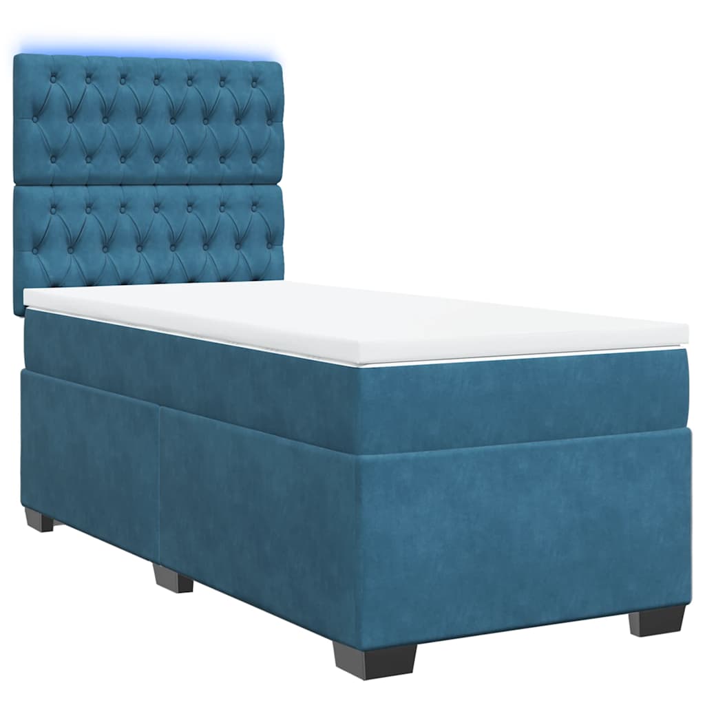 Κρεβάτι Boxspring με Στρώμα Μπλε 90x190 εκ. Βελούδινο - Pakobazaar