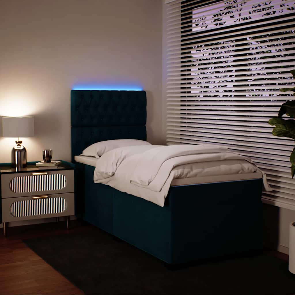 Κρεβάτι Boxspring με Στρώμα Μπλε 90x190 εκ. Βελούδινο - Pakobazaar