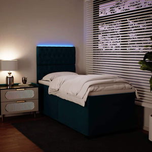 Κρεβάτι Boxspring με Στρώμα Μπλε 90x190 εκ. Βελούδινο - Pakobazaar