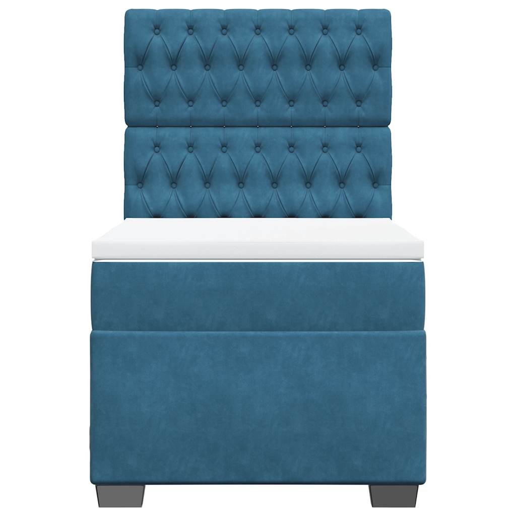 Κρεβάτι Boxspring με Στρώμα Μπλε 90x190 εκ. Βελούδινο - Pakobazaar
