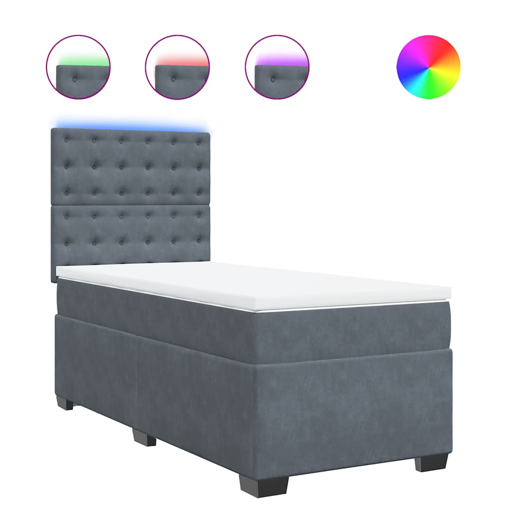 Κρεβάτι Boxspring με Στρώμα Σκούρο Γκρι 90x190 εκ. Βελούδινο - Pakobazaar