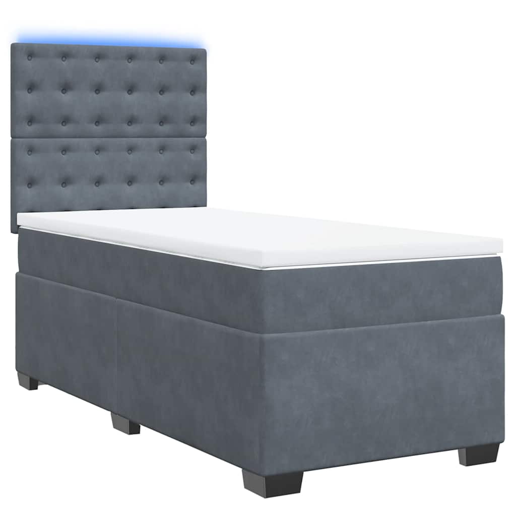 Κρεβάτι Boxspring με Στρώμα Σκούρο Γκρι 90x190 εκ. Βελούδινο - Pakobazaar