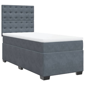 Κρεβάτι Boxspring με Στρώμα Σκούρο Γκρι 90x190 εκ. Βελούδινο - Pakobazaar