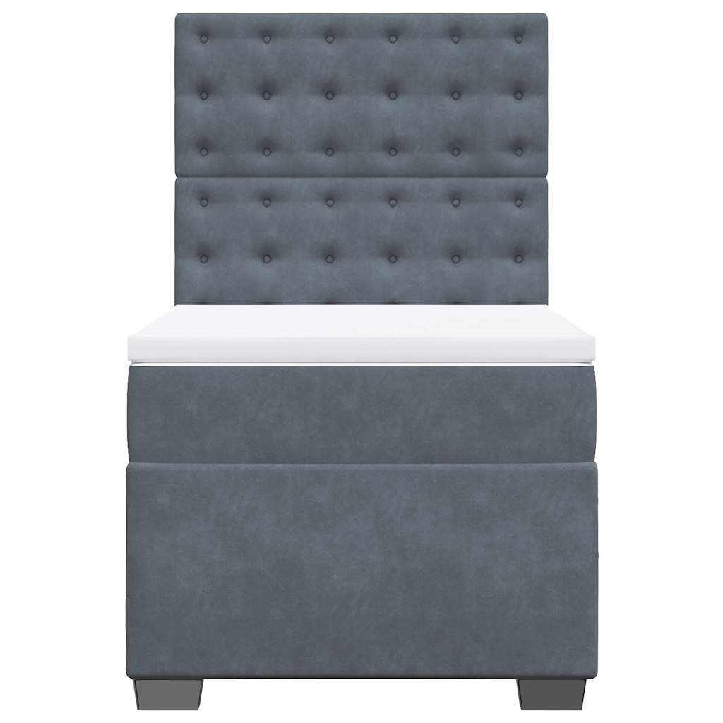 Κρεβάτι Boxspring με Στρώμα Σκούρο Γκρι 90x190 εκ. Βελούδινο - Pakobazaar