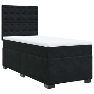 Κρεβάτι Boxspring με Στρώμα Μαύρο 90x190 εκ. Βελούδινο - Pakobazaar
