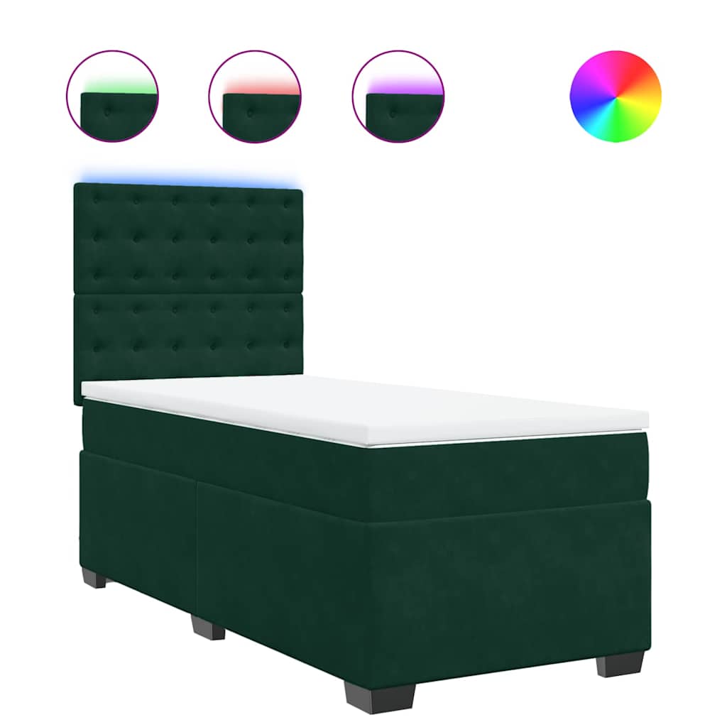 Κρεβάτι Boxspring με Στρώμα Σκούρο Πράσινο 90x190 εκ. Βελούδινο - Pakobazaar