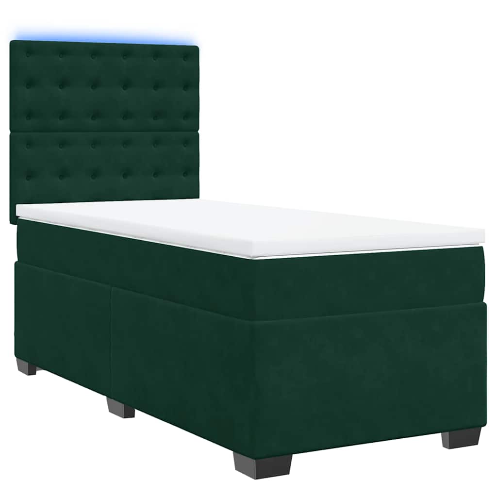 Κρεβάτι Boxspring με Στρώμα Σκούρο Πράσινο 90x190 εκ. Βελούδινο - Pakobazaar