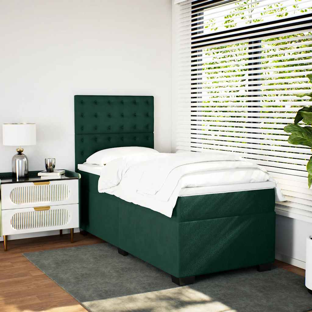 Κρεβάτι Boxspring με Στρώμα Σκούρο Πράσινο 90x190 εκ. Βελούδινο - Pakobazaar