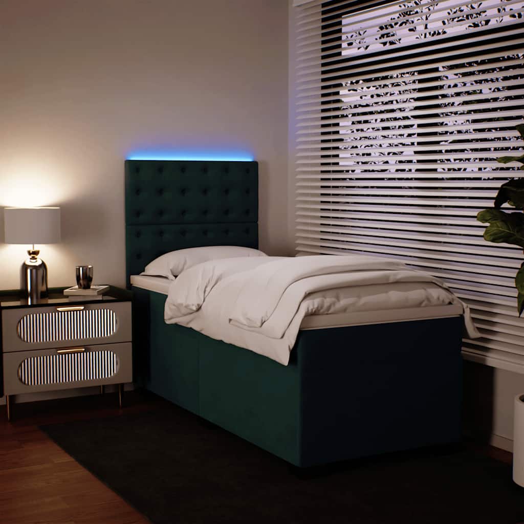Κρεβάτι Boxspring με Στρώμα Σκούρο Πράσινο 90x190 εκ. Βελούδινο - Pakobazaar