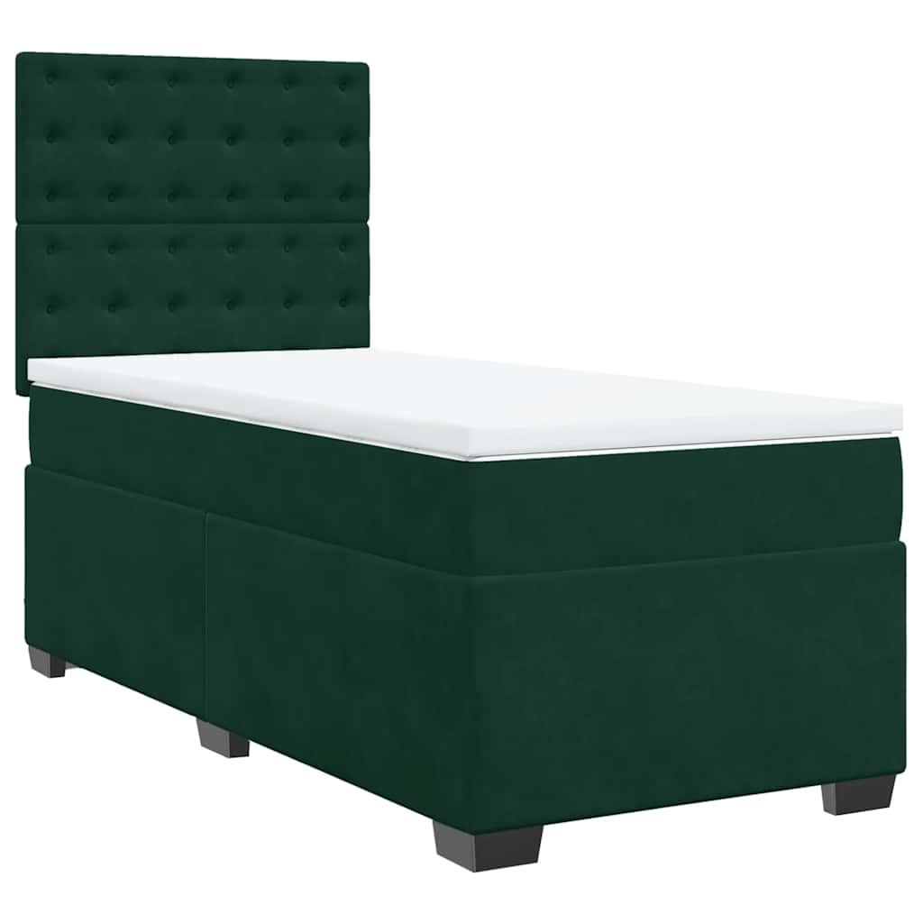 Κρεβάτι Boxspring με Στρώμα Σκούρο Πράσινο 90x190 εκ. Βελούδινο - Pakobazaar