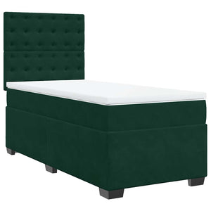 Κρεβάτι Boxspring με Στρώμα Σκούρο Πράσινο 90x190 εκ. Βελούδινο - Pakobazaar
