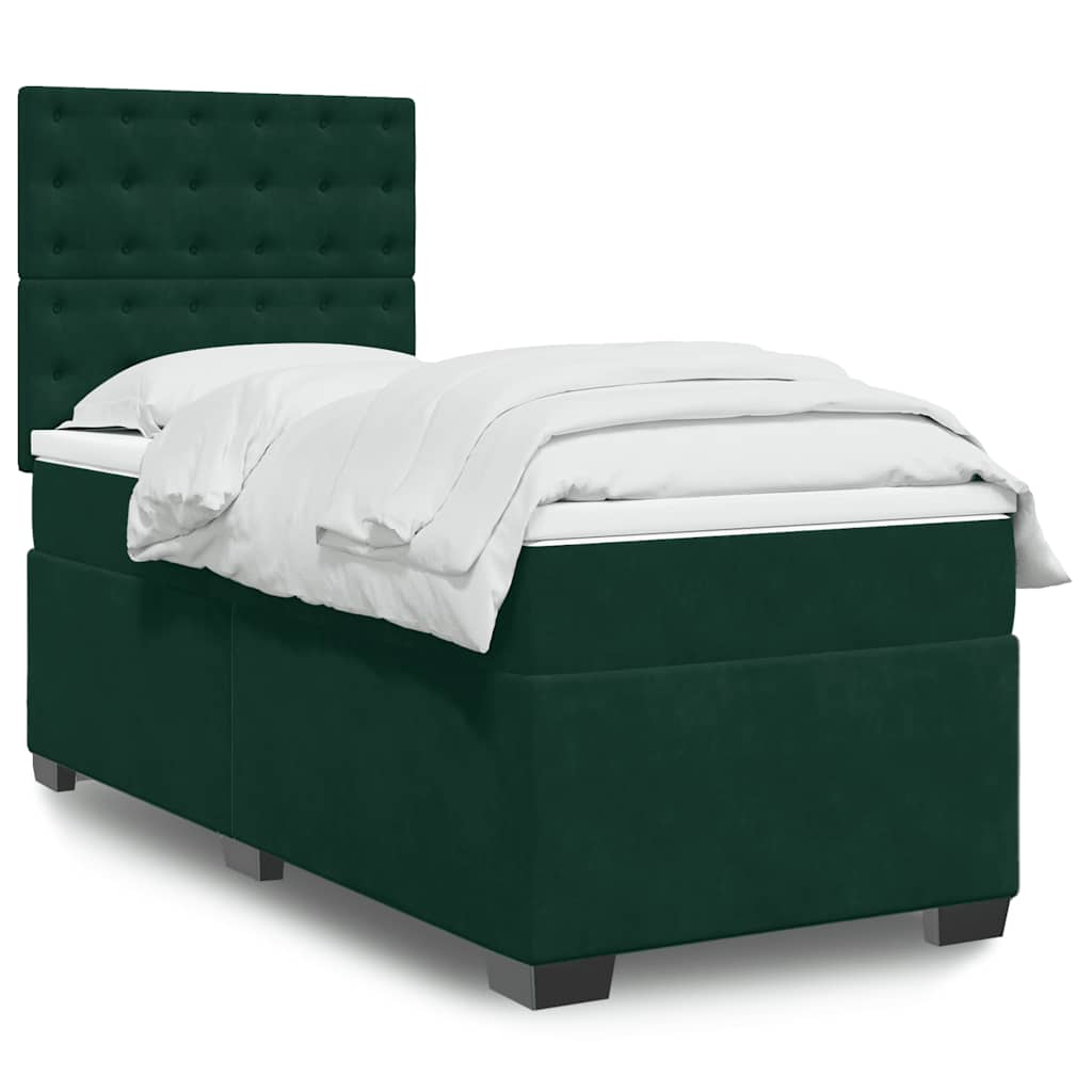 Κρεβάτι Boxspring με Στρώμα Σκούρο Πράσινο 90x190 εκ. Βελούδινο - Pakobazaar