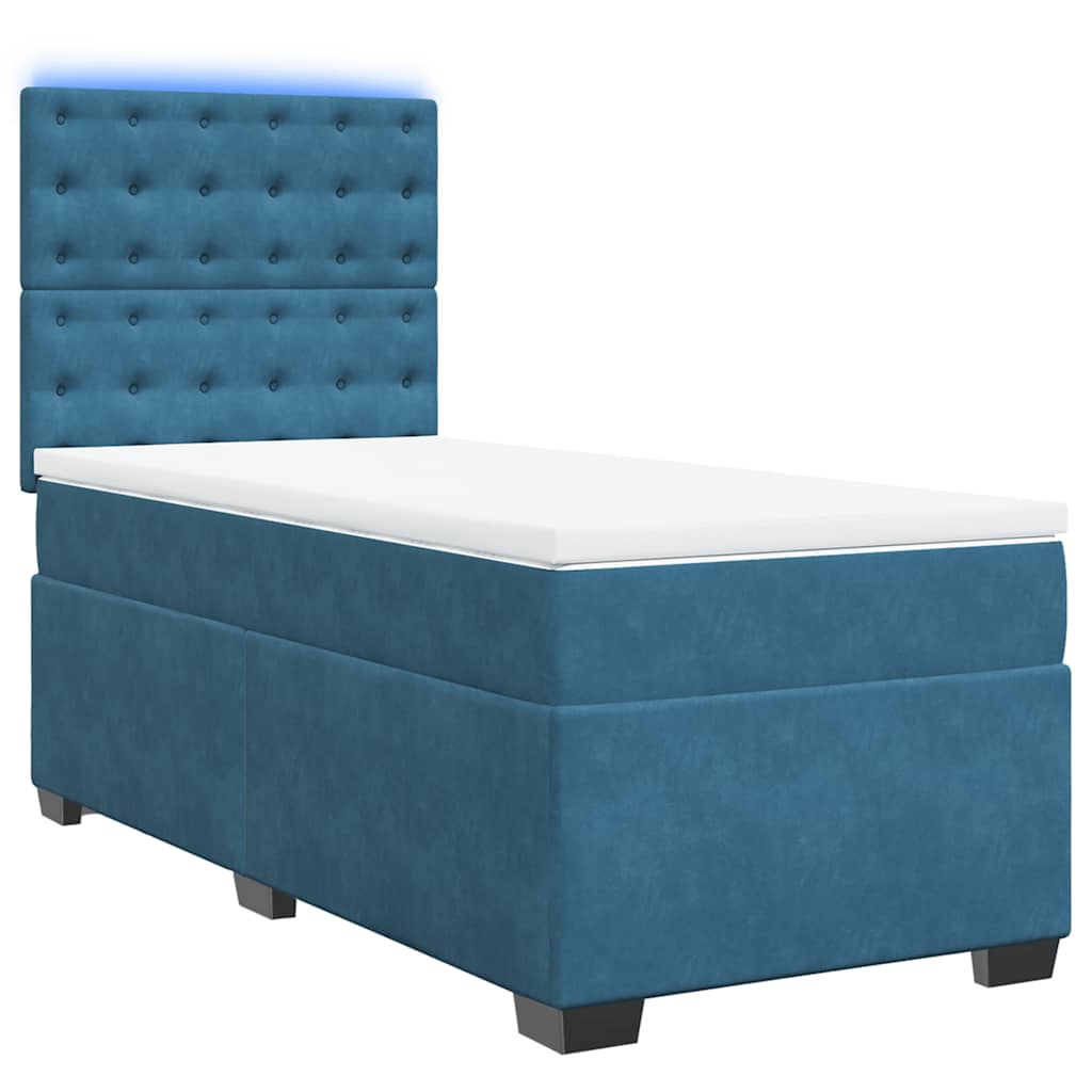 Κρεβάτι Boxspring με Στρώμα Μπλε 90x190 εκ. Βελούδινο