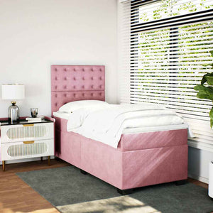 Κρεβάτι Boxspring με Στρώμα Ροζ 90x190 εκ. Βελούδινο - Pakobazaar