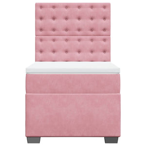 Κρεβάτι Boxspring με Στρώμα Ροζ 90x190 εκ. Βελούδινο - Pakobazaar