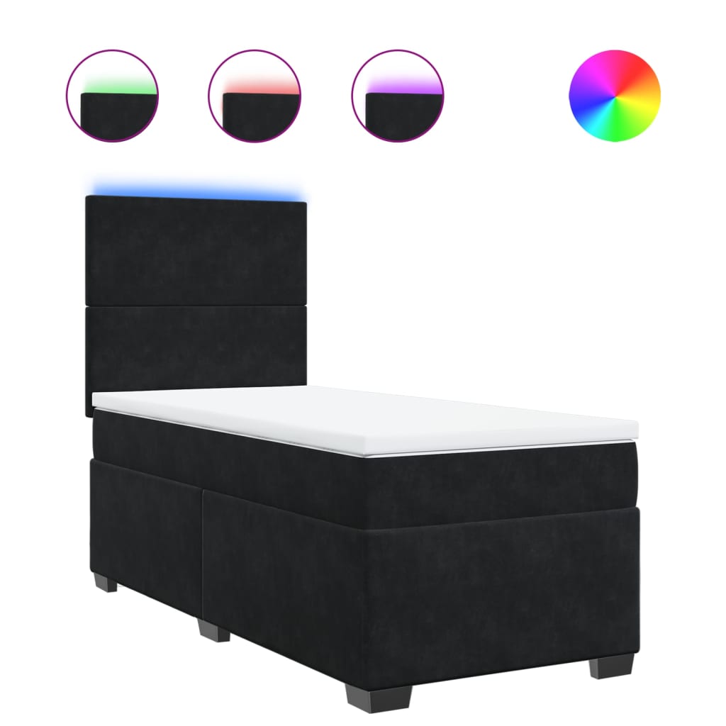 Κρεβάτι Boxspring με Στρώμα Μαύρο 90x200 εκ. Βελούδινο - Pakobazaar