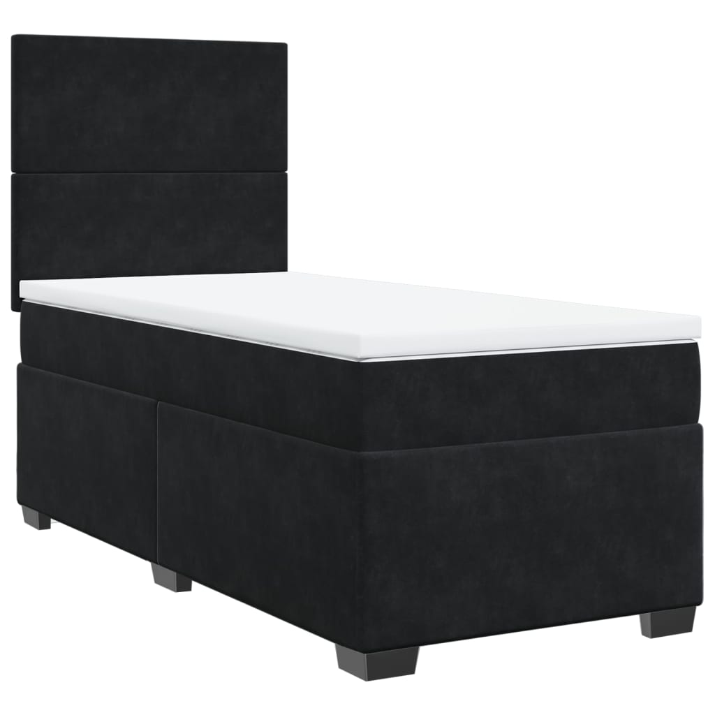 Κρεβάτι Boxspring με Στρώμα Μαύρο 90x200 εκ. Βελούδινο - Pakobazaar