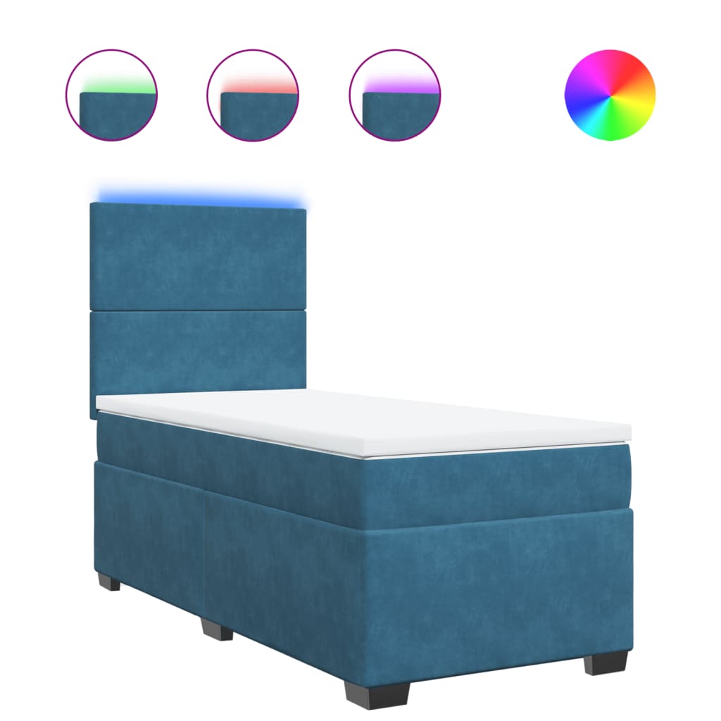 Κρεβάτι Boxspring με Στρώμα Μπλε 90x200 εκ. Βελούδινο - Pakobazaar
