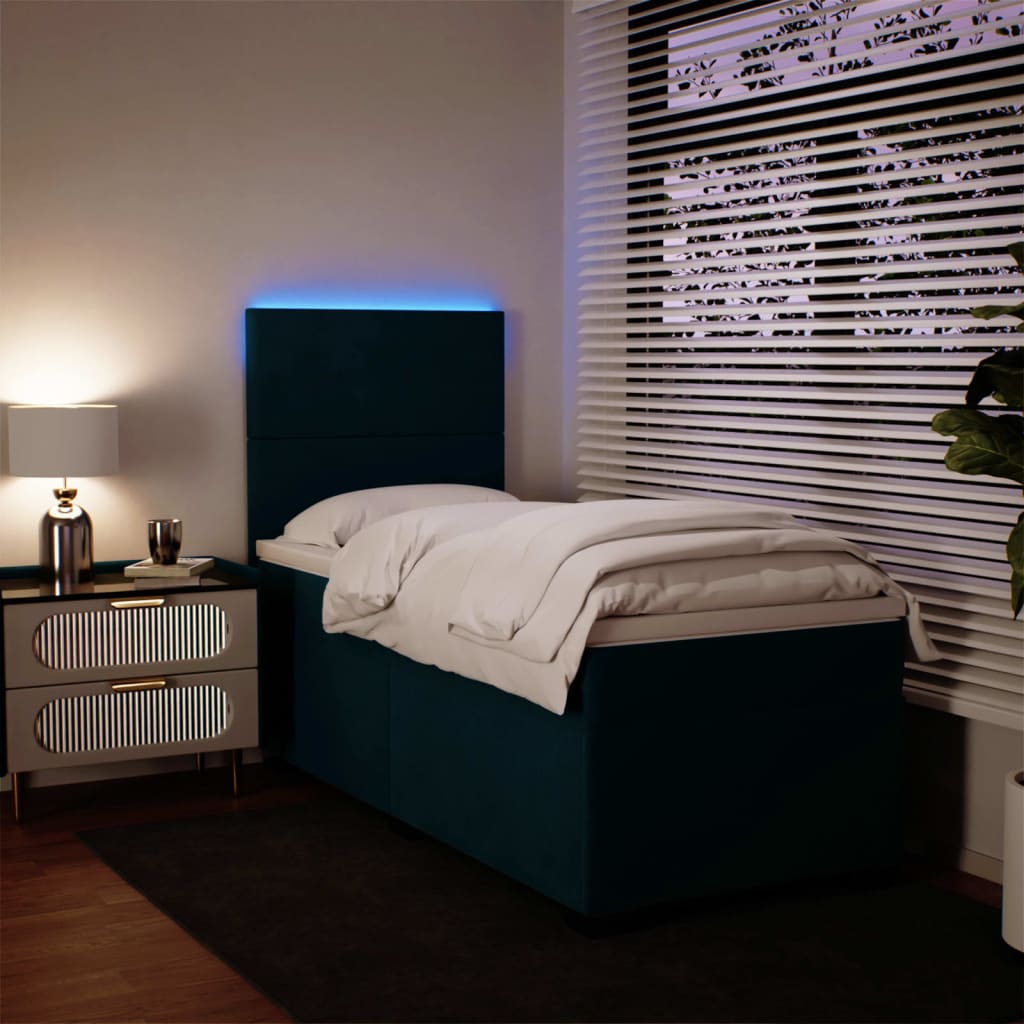 Κρεβάτι Boxspring με Στρώμα Μπλε 90x200 εκ. Βελούδινο - Pakobazaar