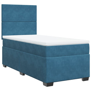 Κρεβάτι Boxspring με Στρώμα Μπλε 90x200 εκ. Βελούδινο - Pakobazaar