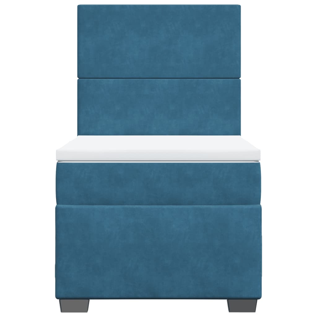 Κρεβάτι Boxspring με Στρώμα Μπλε 90x200 εκ. Βελούδινο - Pakobazaar
