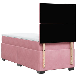 Κρεβάτι Boxspring με Στρώμα Ροζ 90x200 εκ. Βελούδινο