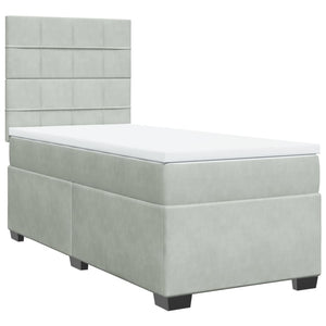 Κρεβάτι Boxspring με Στρώμα Ανοιχτό Γκρι 90x200 εκ. Βελούδινο - Pakobazaar