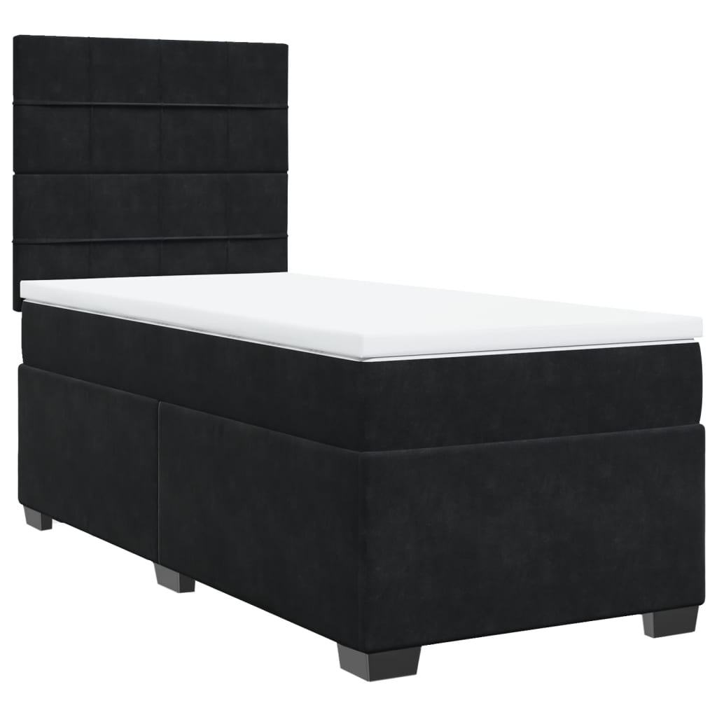Κρεβάτι Boxspring με Στρώμα Μαύρο 90x200 εκ. Βελούδινο - Pakobazaar