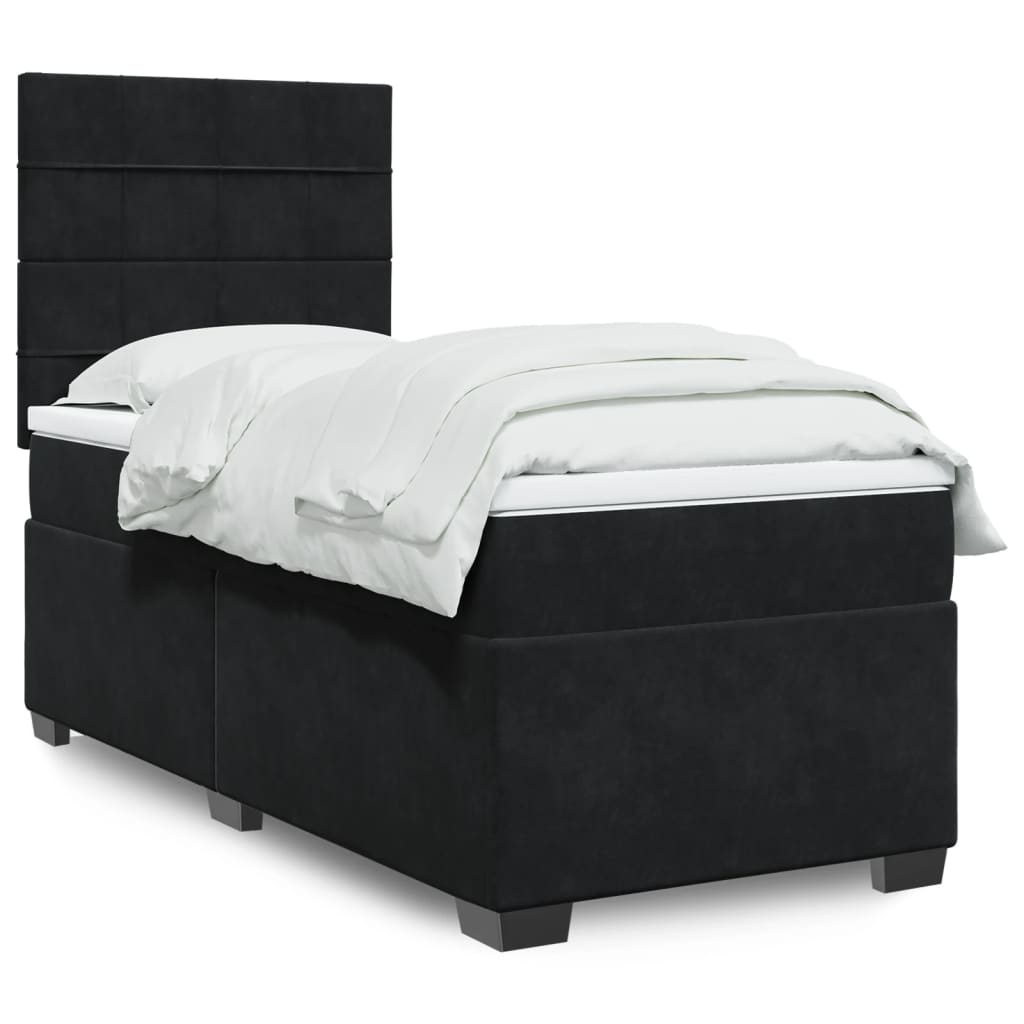 Κρεβάτι Boxspring με Στρώμα Μαύρο 90x200 εκ. Βελούδινο - Pakobazaar