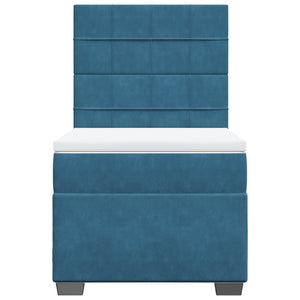 Κρεβάτι Boxspring με Στρώμα Μπλε 90x200 εκ. Βελούδινο