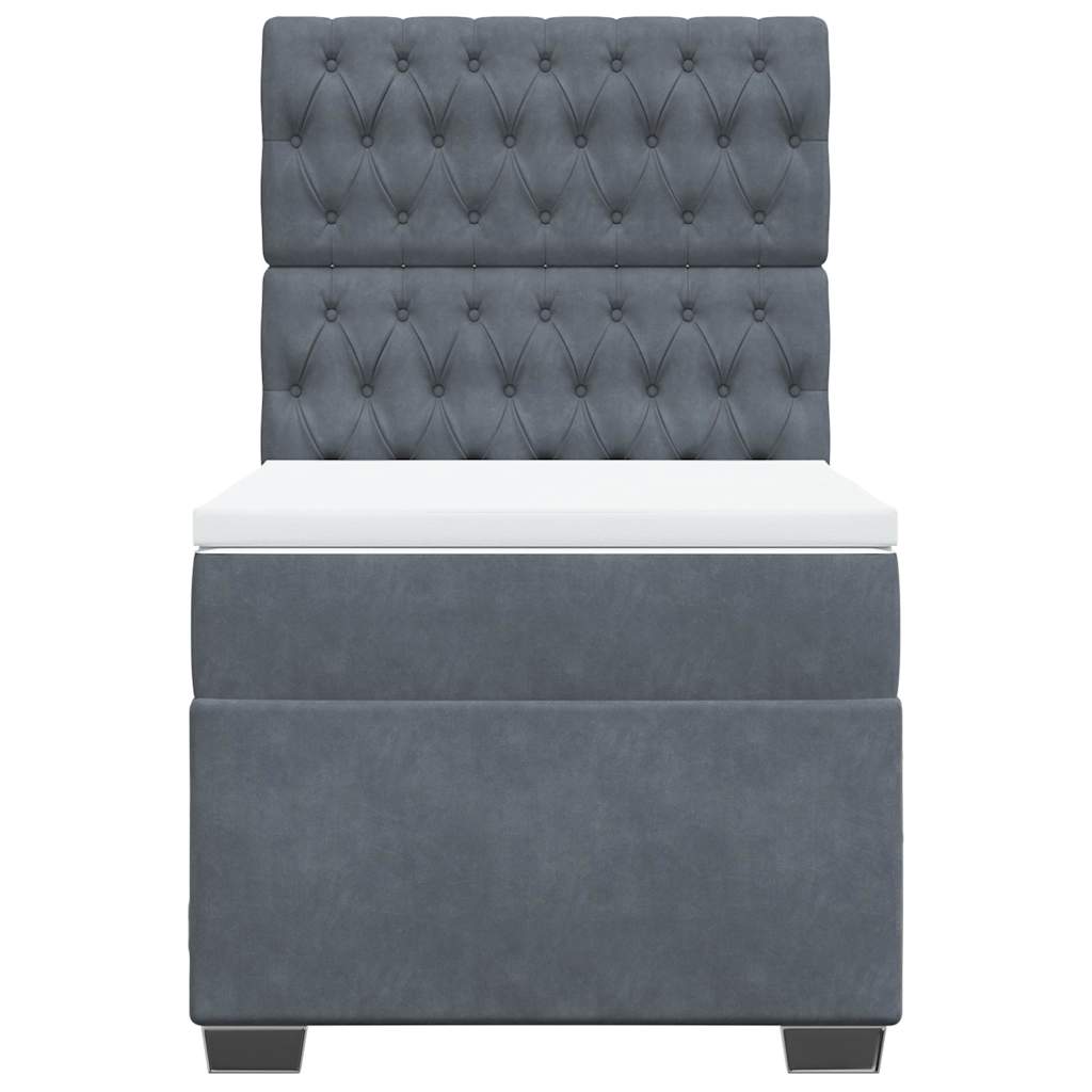 Κρεβάτι Boxspring με Στρώμα Σκούρο Γκρι 90x200 εκ. Βελούδινο - Pakobazaar