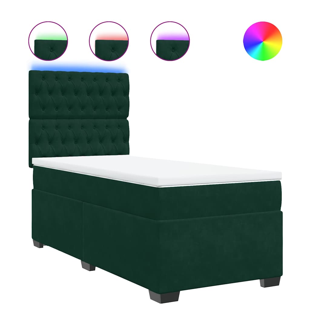 Κρεβάτι Boxspring με Στρώμα Σκούρο Πράσινο 90x200 εκ. Βελούδινο - Pakobazaar