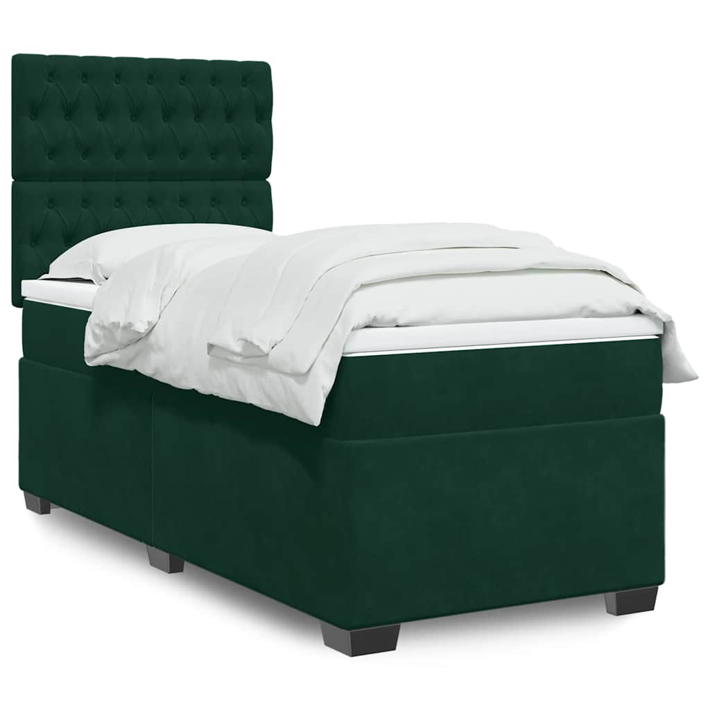 Κρεβάτι Boxspring με Στρώμα Σκούρο Πράσινο 90x200 εκ. Βελούδινο - Pakobazaar