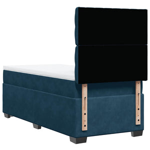 Κρεβάτι Boxspring με Στρώμα Μπλε 90x200 εκ. Βελούδινο - Pakobazaar