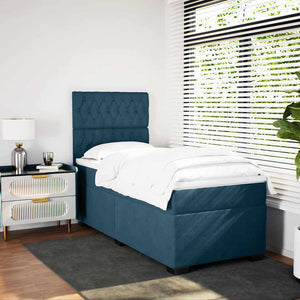 Κρεβάτι Boxspring με Στρώμα Μπλε 90x200 εκ. Βελούδινο - Pakobazaar