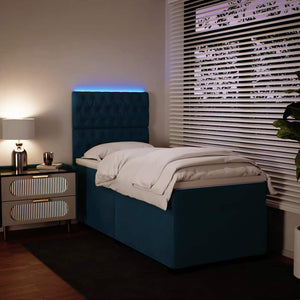 Κρεβάτι Boxspring με Στρώμα Μπλε 90x200 εκ. Βελούδινο - Pakobazaar