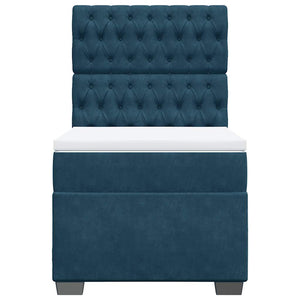 Κρεβάτι Boxspring με Στρώμα Μπλε 90x200 εκ. Βελούδινο - Pakobazaar