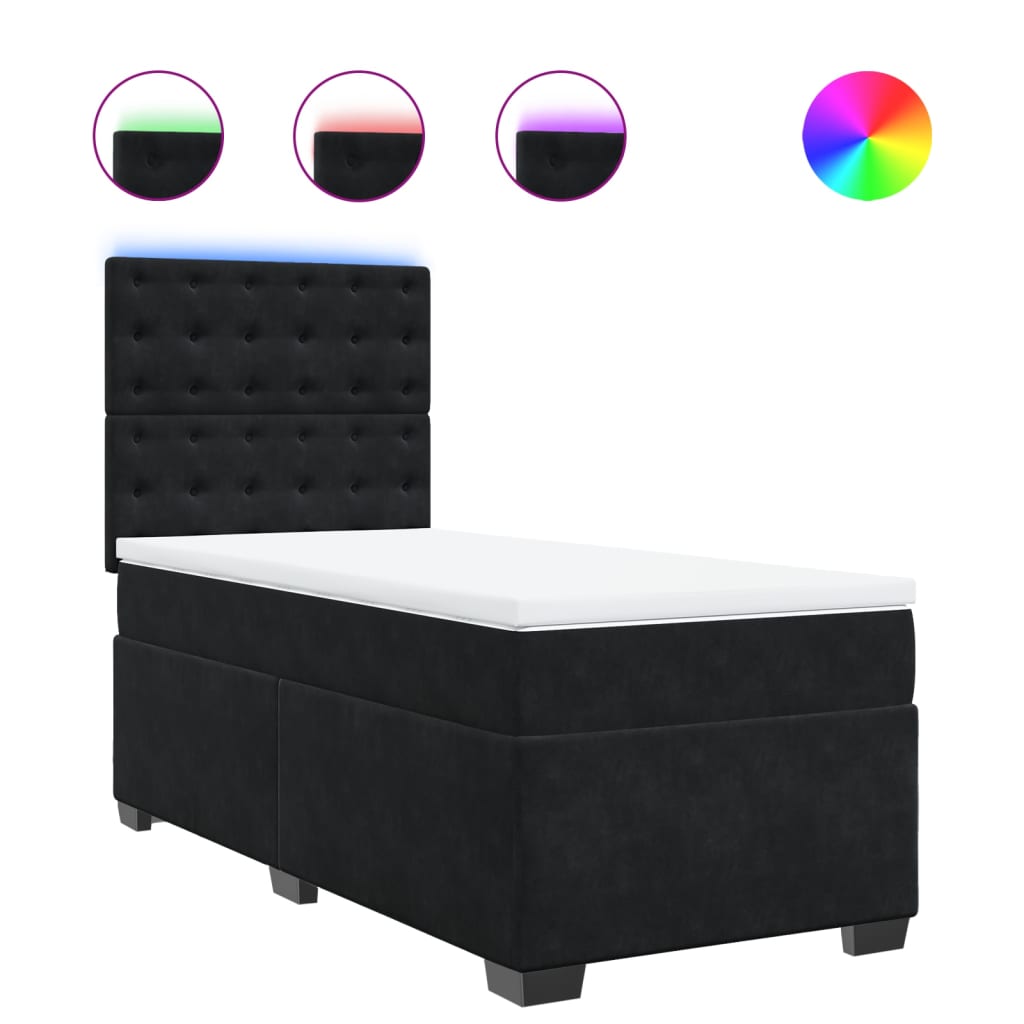 Κρεβάτι Boxspring με Στρώμα Μαύρο 90x200 εκ. Βελούδινο - Pakobazaar