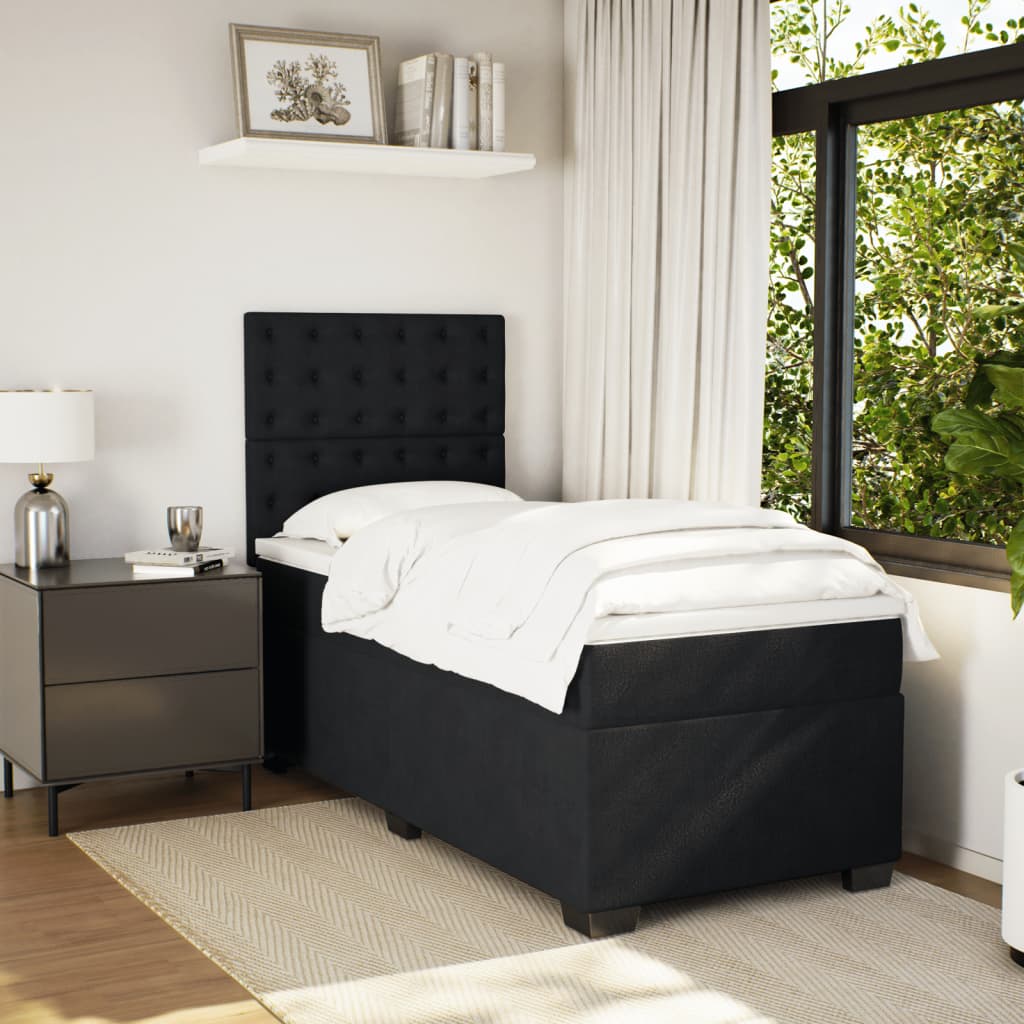 Κρεβάτι Boxspring με Στρώμα Μαύρο 90x200 εκ. Βελούδινο - Pakobazaar