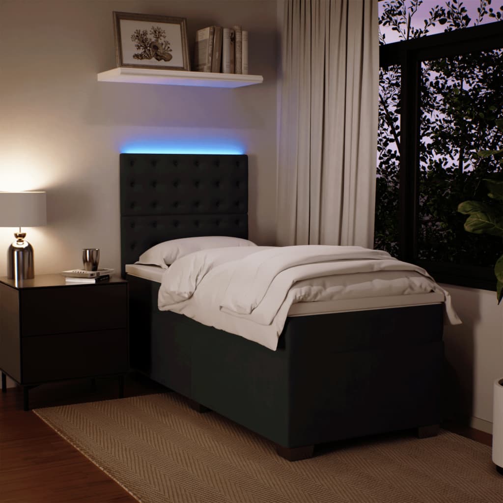 Κρεβάτι Boxspring με Στρώμα Μαύρο 90x200 εκ. Βελούδινο - Pakobazaar