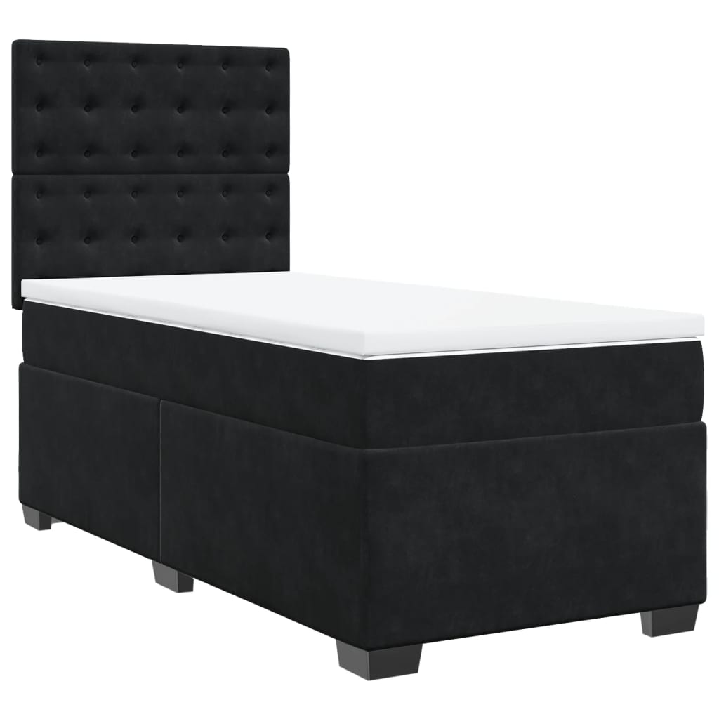 Κρεβάτι Boxspring με Στρώμα Μαύρο 90x200 εκ. Βελούδινο - Pakobazaar