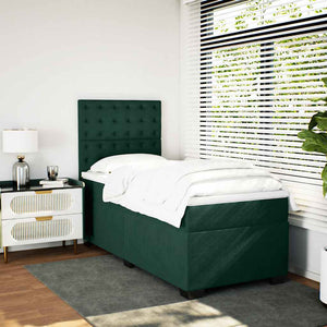 Κρεβάτι Boxspring με Στρώμα Σκούρο Πράσινο 90x200 εκ. Βελούδινο - Pakobazaar