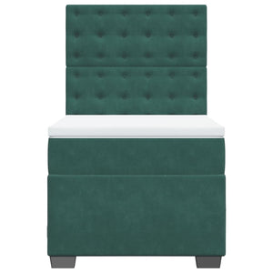 Κρεβάτι Boxspring με Στρώμα Σκούρο Πράσινο 90x200 εκ. Βελούδινο - Pakobazaar